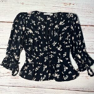 Abercrombie & Fitch Cropped Floral Tie Sleeve Peasant Blouse